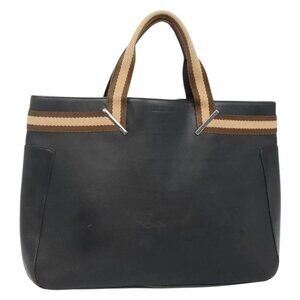 GUCCI Sherry Line Tote Bag Leather Black Silver 002 1134 Auth bs27562